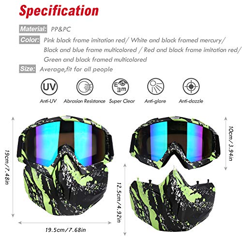 PiscatorZone Motorcycle Goggles Mask, Tactical Glasses with Detachable Mask Adjustable Windproof Outdoor Paintball Airsoft Mask Face Shield for Kids Men Women