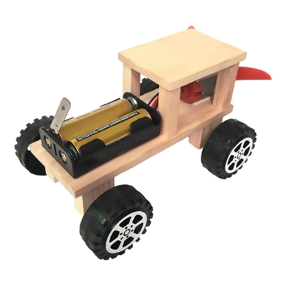 VGEBY Wooden DIY Car Model Toy, Electric Wind Power Children Handmade Assembly Car Toy Children Educational Toy Science and Education Toy Kids Toys