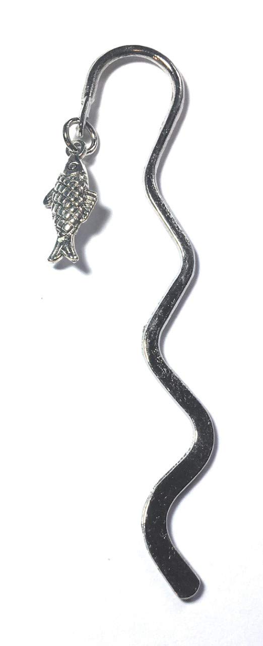 FizzyButton Gifts Silver Tone Mini Bookmark with Fish Silver Tone Charm in Gift Bag