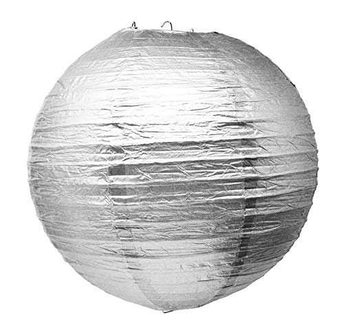 Mudra Crafts Paper Lanterns with Led Lights, Chinese Japanese Decorative Round Hanging Lamps (Silver Color 12 Inches 10 Packs)