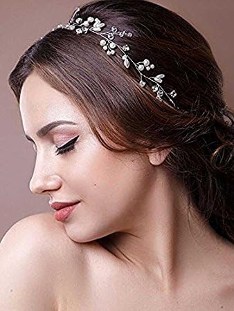 Bridal Hair Headband Pearl Crystal Fashion Hair Jewelry Wedding Accessories for Women Girls (Golden)