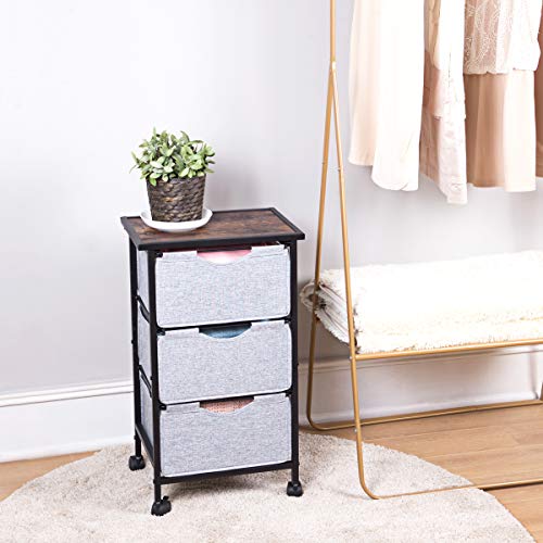 MAX Houser 3-Layered Dresser Storage Tower,Storage Organizer Drawers with Casters,Drawer Chest,Sturdy Steel Frame Wood Top with Easy Pull Fabric Bins for Home, Bedroom,Office(Grey)