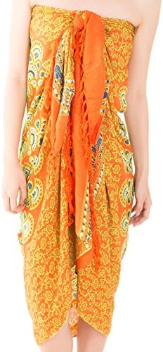 Kathy Mars Womens Peacock Printed Sarong Swimsuit Cover-Up (One size, Sunset Orange)