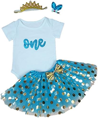 4PCS Baby Girl 1st Birthday Blue Tutu Onesie Outfit Infant Party Dress XL