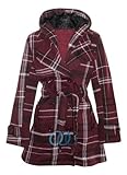 OutofGasClothing Women's Belted Fleece Button Coat Check Hood Jacket