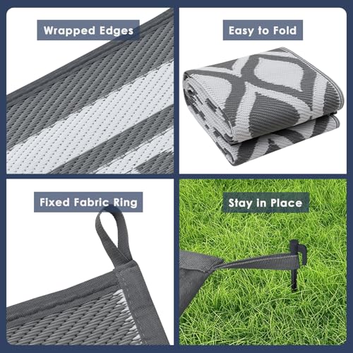 VK·LIVING Outdoor Rug for Garden Patios Waterproof 120X180cm Reversible Carpet Durable & UV Resistant Modern Outdoor Mat Portable Lightweight Area Patio Rugs for Balcony Camping Yard RV Grey&White