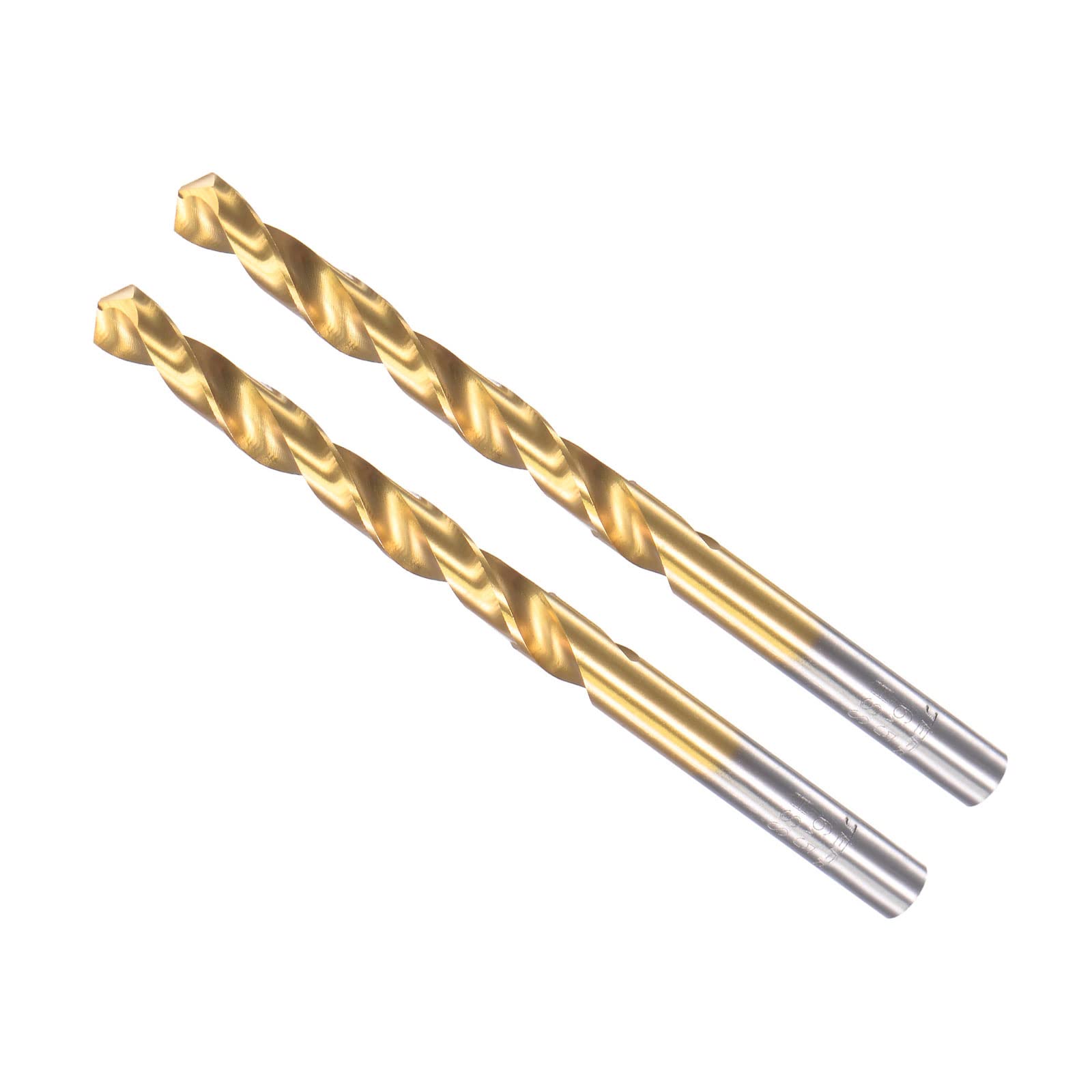 CoCud Twist Drill Bits, 6.5mm Drilling Diameter, Titanium Coated High Speed Steel 6542 Straight Round Shank - (Applications: for Stainless Steel Alloy Metal), 2-Pieces