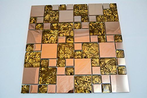 Square Copper and cat eye Glass Mosaic Tiles 12in. x 12in. Mesh mount