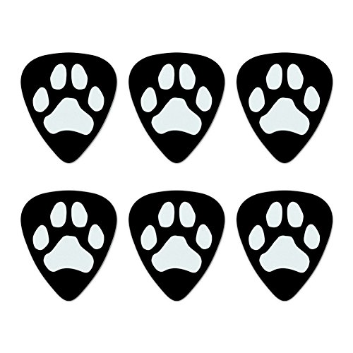 Paw Print Dog Cat White on Black Novelty Guitar Picks Medium Gauge - Set of 6