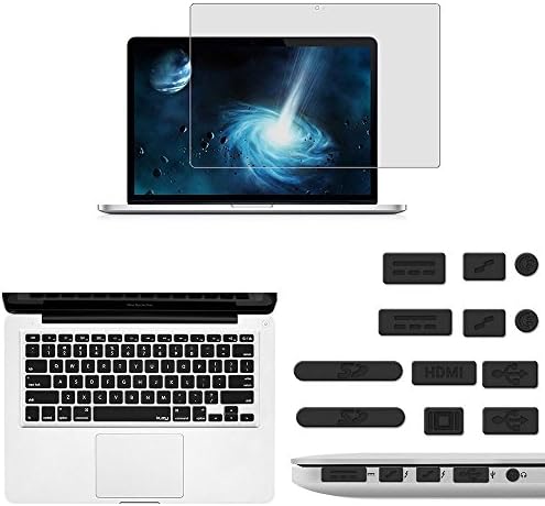 GOUP Protect Set for 2015 MacBook Pro 13 Inch with Retina Display, Set of Waterproof Keyboard Cover + Anti Dust Plugs + High Quaity Anti-Scratch High-Definition Laptop Screen Protector,Black