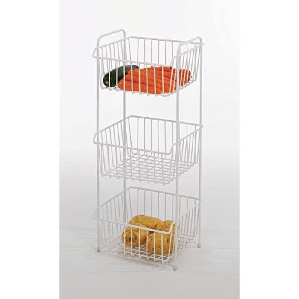 Delfinware 2017W White 3 Tier Vegetable Rack, 9.84 in*26.06 in*10.63 in