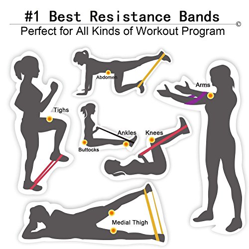Resistance Loop Bands-MORECOO Exercise Bands for legs - Home& Gym Workout Bands for Yoga Fitness,Stretching and Physical Therapy- Includes Exercise Guides& Handy Carry Bag (Set of 4 pcs)