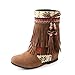 VogueZone009 Womens Round Closed Toe Kitten Heels Mesh Legging Assorted Colors Boots with Braid