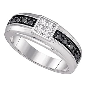 Sonia Jewels 10K White Gold Black & White Round Diamond Mens Wedding Band Ring – Prong Setting (1/2 cttw.)