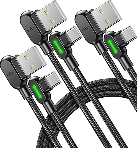 [3 Pack] USB C Cable, Mcdodo 90 Degree 3.1A QC3.0 Fast Charging Type C Cable, (0.5m+1.2m+3m) Braided Nylon Data Cord USB-C Charger for Samsung Galaxy S21 S20 S10 Note 20 10 Huawei Google Xiaomi etc.