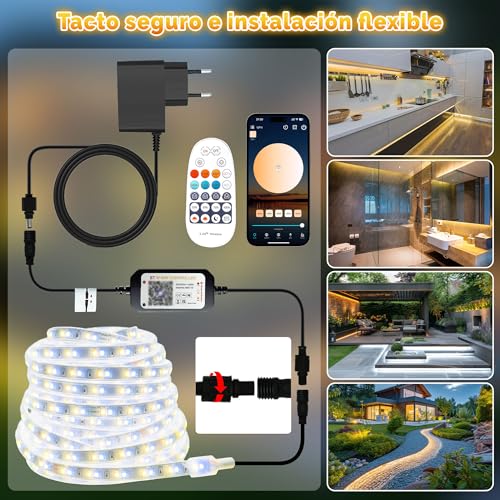 TENDIST 20M Outdoor Waterproof LED Strip IP67, White Lights Outdoor 3000K-6500K, 24V Waterproof Adhesive LED Strips, Fita LED with APP & Remote Control for Pavilion, Pergola, Patio