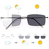 MIRYEA Progressive Photochromic Multifocus Reading Sunglasses Rimless Anti Blue Light Glasses Transition Sun Readers Eyewear