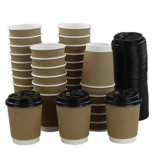 Eagrye 8 Oz To Go Paper Cups with Lids, 100-Count