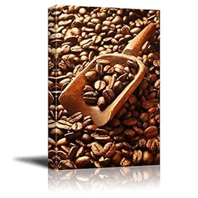 Canvas Prints Wall Art - Aromatic Fresh Roasted Coffee Beans with a Wooden Scoop | Modern Wall Decor/Home Decoration Stretched Gallery Canvas Wrap Giclee Print & Ready to Hang - 18" x 12"