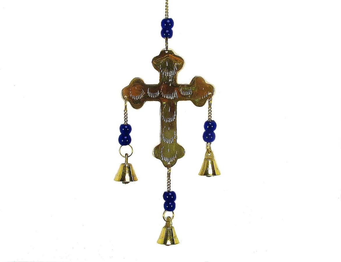 Amazon Com Creative Ventures Cross Wind Chime With Glass Beads And Brass Bells 11 Inch Garden Outdoor