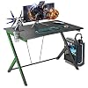 GALAXHERO 45.2″ Large Gaming Desk, Gamer Computer Desk with Headphone Hook and Cup Holder, Home Office PC Workstation for E-Sports Use, Free XL Mouse Pad, Black&Green, GX-PS