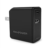 USB C Wall Charger RAVPower 24W Dual USB Type-C 5V 3A Fast Charger for MacBook, Galaxy S8 / Note8 & iSmart USB Output for iPhone 8 / 8 Plus / X and More (Black)