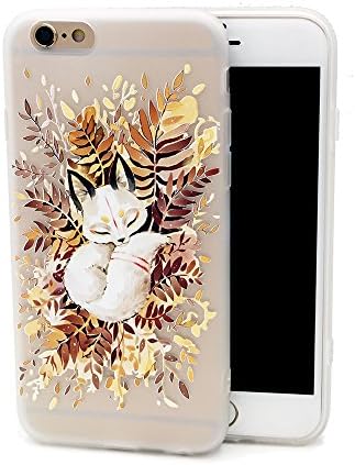 iPhone 6 Plus 6S Plus Case,Cute Sleeping Animal Design Print Matte Dropproof Soft TPU Protective Cover Funny Pattern Clear Skin Novelty Bumper Back Case for iPhone 6 Plus iPhone 6s Plus,Fox Leaf Heap