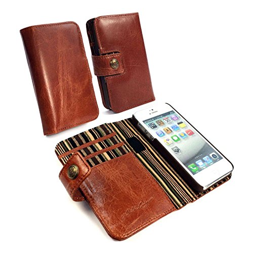 Alston Craig Genuine Vintage Magnetic Leather Wallet RFID Blocking Magnetic Case Cover for iPhone 5 / 5S / SE - Brown