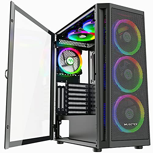 MUSETEX 6pcs 120mm ARGB Fans and 2pcs USB 3.0 Mesh Mid-Tower ATX Gaming ...
