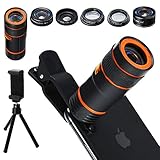 6-in-1 Cell Phone Camera Lens Kit, 12x Telephoto Zoom Lens, 0.62x Wide Angle & 20x Macro, 235° Fisheye, Starburst, and Professional CPL Lens+ Phone Holder & Tripod for iPhone X/8/7/6/6s Plus, Android,