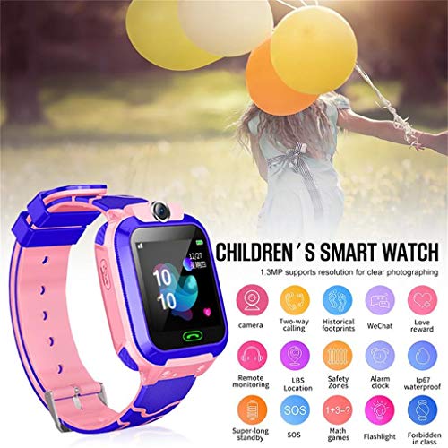 Aobiny Smart Watch for Kids,Positioning Kids Smart Watch, LPS Tracker Smartwatch Camera Games Flashlight SOS,Kids Waterproof Smart Watch Phone (Pink)