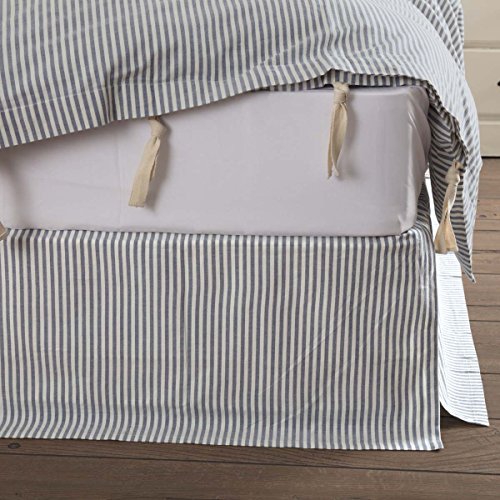 Piper Classics Farmhouse Ticking Blue King Bed Skirt, 78x80 w/16 Drop, Tailored Dust Ruffle - Thumbnail 2