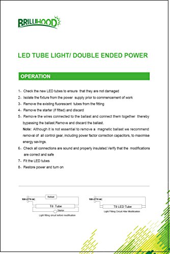 Brillihood R17D LED 8FT Tube Light Bulbs, 40W (90W Equivalent), 4500LM, 6000K (Bright White) T8/T12 8FT LED Bulbs for Fluorescent Fixtures, Dual-Ended Power, (10-Pack) - Thumbnail 7