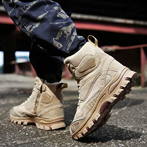Men Tactical Boots Combat Military Outdoor Hiking Work Safety Ankle Boots with Zipper (US:7.5, Yellow)