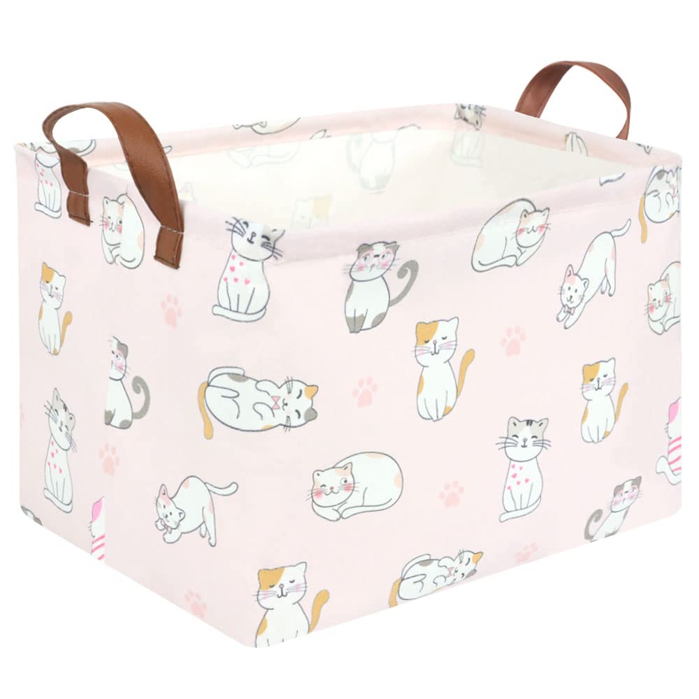 Photo 1 of FXOLCSHE Rectangular Pink Cat Baskets,Cute Kids Toy Storage Basket Bin,Pink Gift Organizer,Toys Box,Toy Organizer,Baby Nursery,Empty Rectangular Cat Room Decor(Pink Cats)