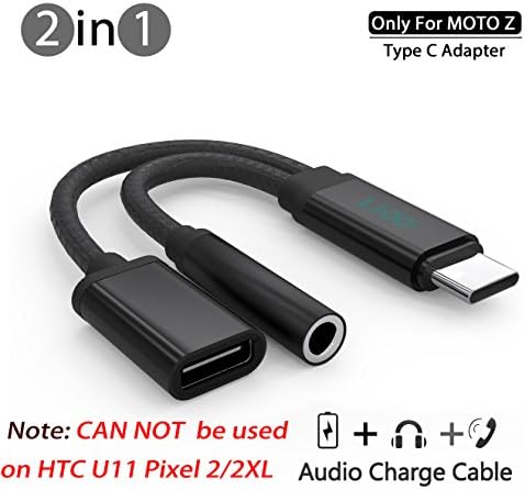 MOTO Z Audio Charge Adapter Cable, LIOOTECH 2 in 1 USB C to 3.5mm Headphone Motorola Moto Z [ NOT Fit for HTC U11 Pixel 2/2XL ]