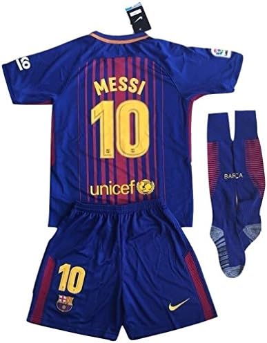 Messi #10 FC Barcelona 2017-2018 Youths Home Soccer Jersey &amp; Socks Set (7-8 Years Old)