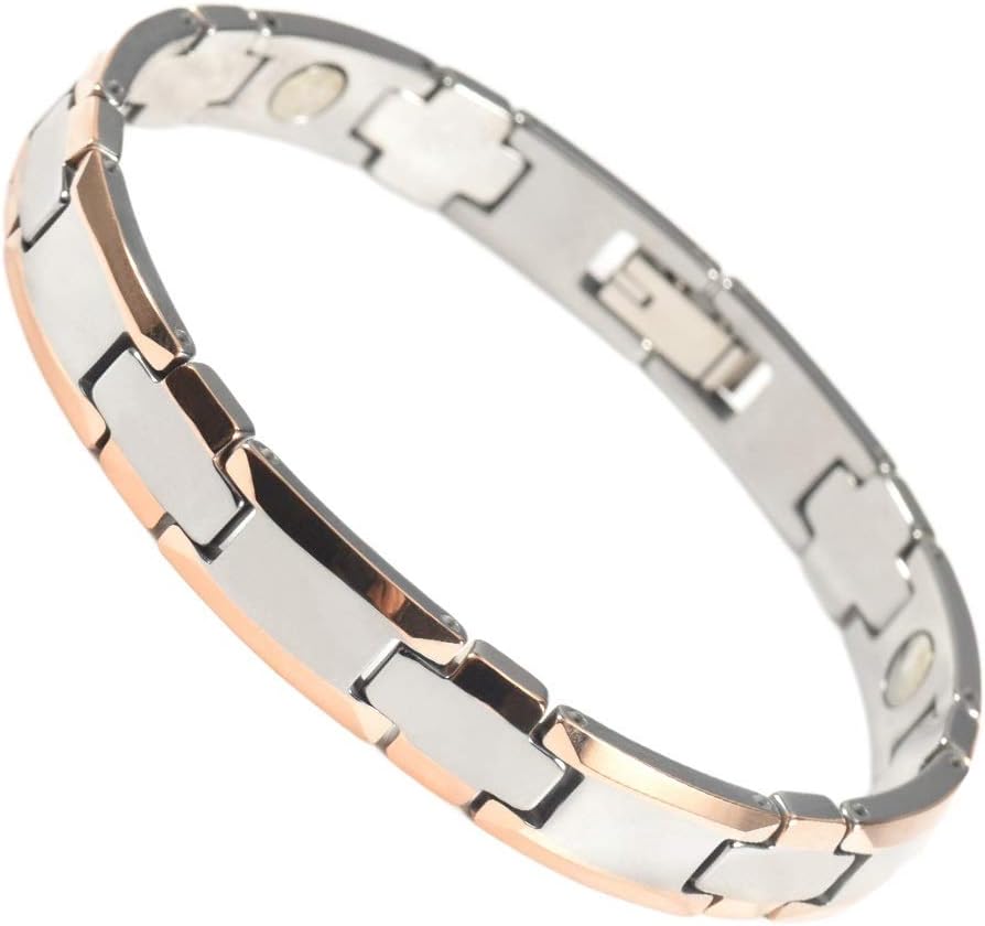 Wollet Tungsten Stainless Steel Magnetic Therapy Bracelet for Women with 10Pcs Strong Magnets Healing with Arthritis Carpal Tunnel RSI Pain relief release wrist pain Heavy Duty Rose Gold Fashion Jewelry Link Bracelet Health care product 18CM for Elegant Women Best Gift for your love