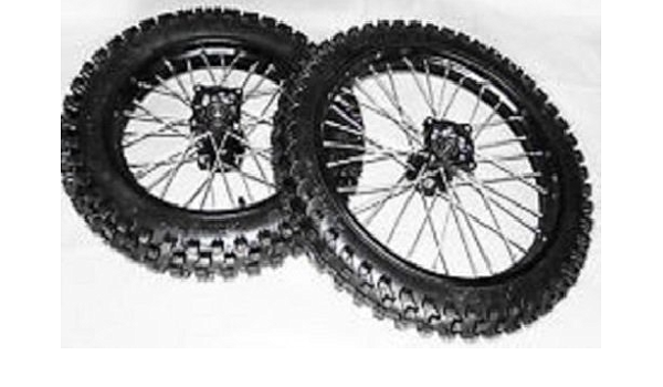 Dirt Bike Cross Pit Bike 125 ccm Neumáticos Llantas 14/12 pulgadas Set Negro Anodizado