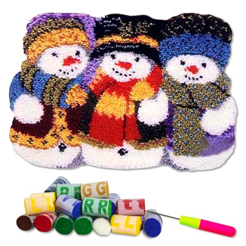 DL-YTG Latch Hook Kits Rug Snowman Crochet Yarn Cushion Colour Pre-Printed Canvas Cover Rug Needlework DIY Hook and Latch Kit Christmas Home Decoration 52x38cm/20 X15inch