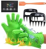 Heat Proof Silicone Gloves for Oven, BBQ. Silicone Basting Brush and Bear Claws Meat Shredder ideal for lifting roasts and pulling meats. Gift boxed