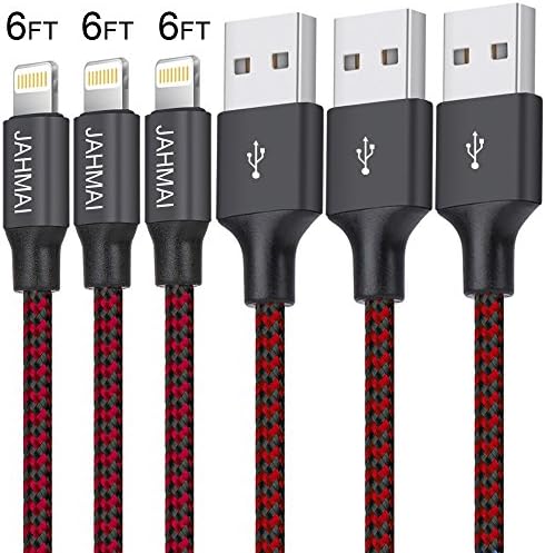 JAHMAI iPhone Charger, 3Pack 6Feet Nylon Braided Lightning to USB cable High Speed Charging Cord Cell Phones Connector Power Cables for iPhone X / 8 / 7 / Plus /6S/6/5S/5C/5/ES/iPad/iPod (Red)