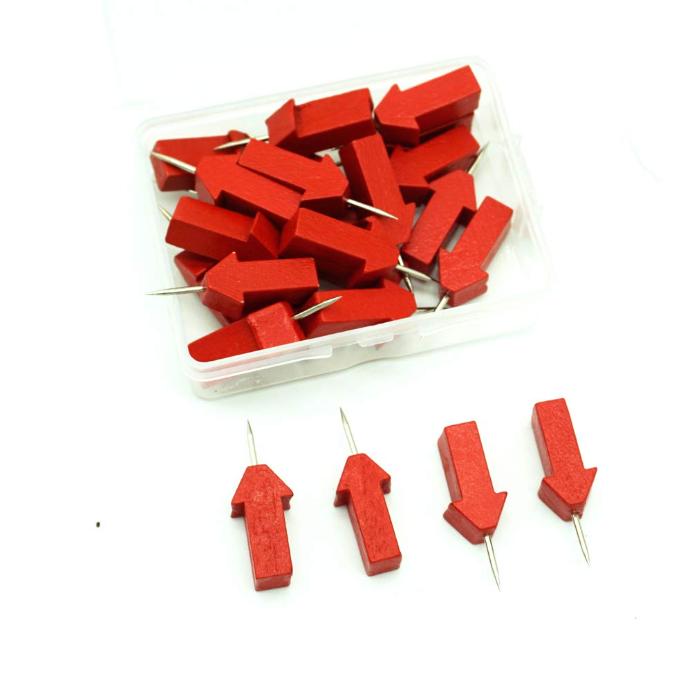 25pcs Wood Map Pins, Red Arrow Head with Steel Point, Creative Map Push Pins Photos Decorative Thumbtacks for Home School Office Corkboard Bulletin Board