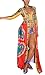 Aro Lora Women's African Print Deep V Neck 3/4 Sleeve High Slit Dashiki Long Maxi Dress X-Large Red