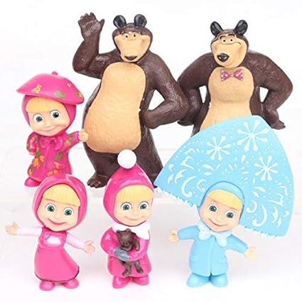 HT TOYS 6pc Set Masha and Bear Action Figure Toys 6-10cm