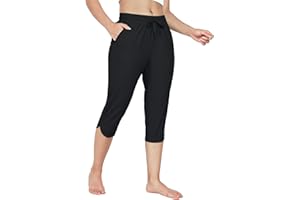 Hiwzffy Women's Swim Capri Pants Board Shorts for Swimming Modest Swimsuits Beach Pants with Pockets Quick Dry UPF50+