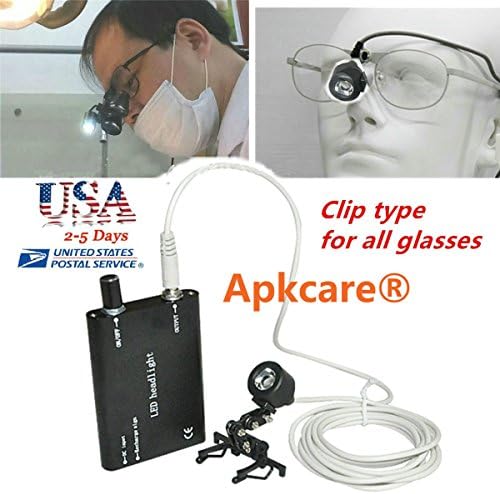 UINCAREH Portable Clip Clamp LED Headlight Lamp for Dental Surgical Medical Binocular Loupes Glasses (Black)