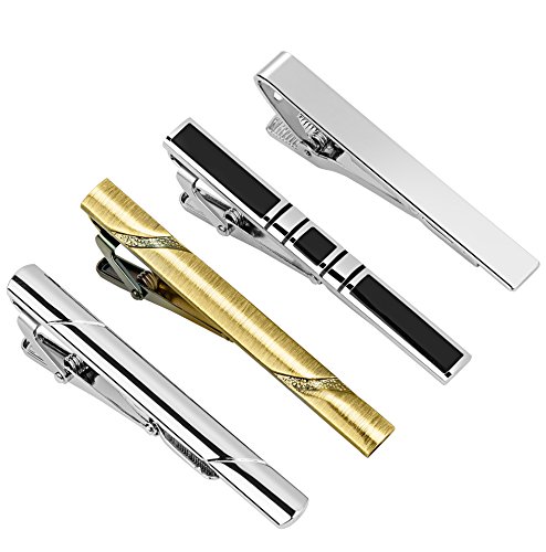 REVOLIA 4Pcs Tie Clips for Men Necktie Tie Bar Clips Set Shirts Wedding Business