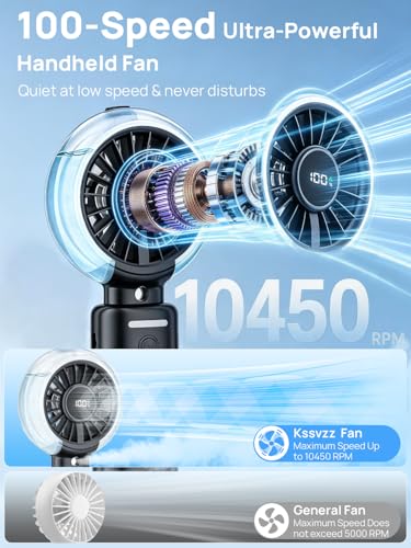 Portable Mini Misting Fan - 100 Speeds Small USB Rechargeable Fan, 6000 mAh 3-in-1 Folding Pocket Fan for Hand, Desk or Neck with LED Display, for Outdoor, Travel, Office (Black)