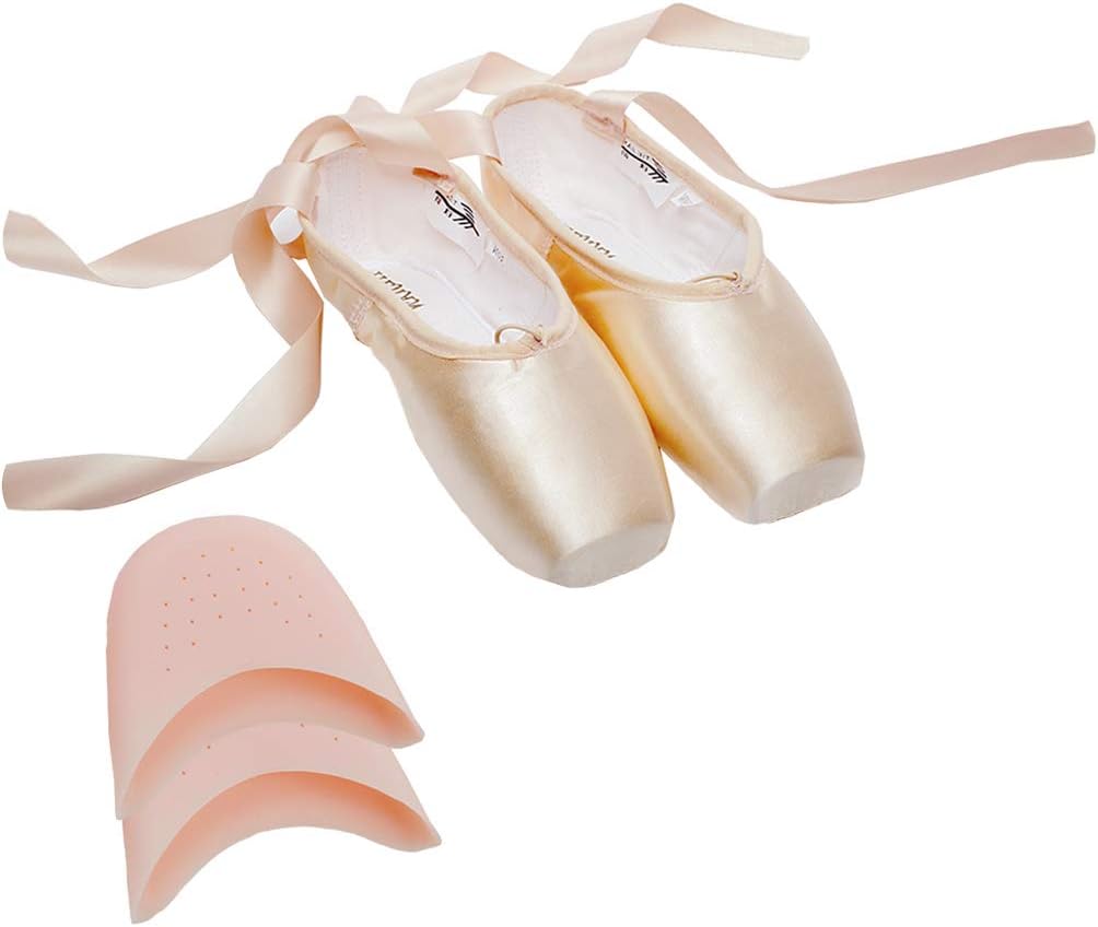 Girls and Women Dance Shoe Professional Level Ballet Pointe Shoes with Ribbon and Toe Pads